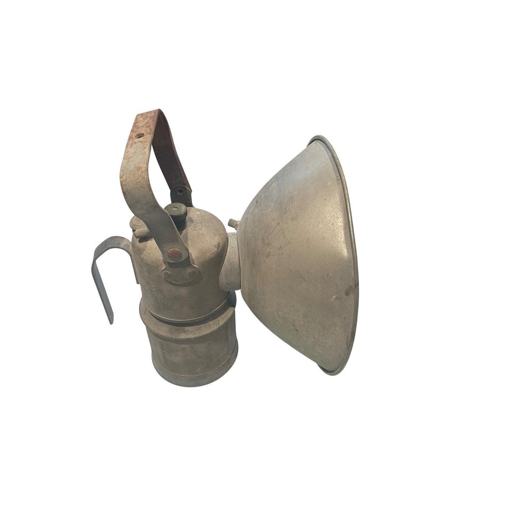 Vintage Guy's Dropper Carbide Miners Lamp Metal Reflector Mining Light Antique